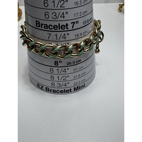 Michael Kors Gold Tone Chain Bracelet Mint Enamel MK Logo Charm - Picture 7 of 9